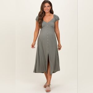 Pinkblush Maternity Dress NWT Olive Green Short Sleeve Midi